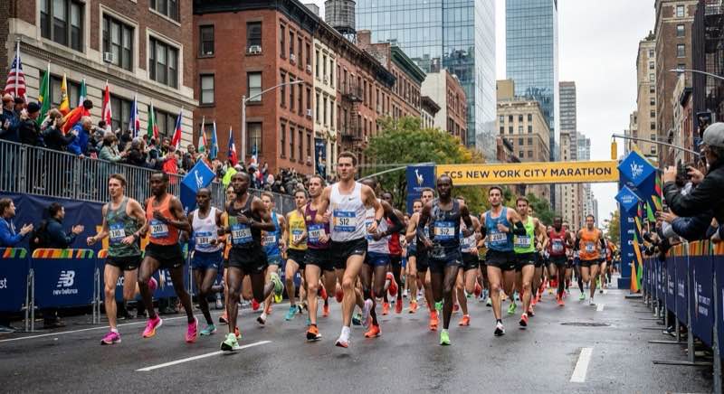 Runners competing in a road run event