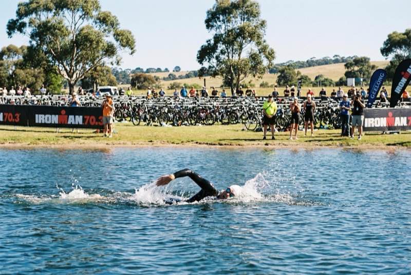 Runners competing in a triathlon event
